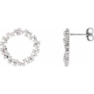 Ladies Natural Diamond Circle Earrings — 14K White Gold