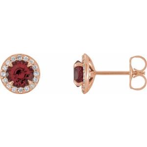 Ladies 5 mm Natural Mozambique Garnet Natural Diamond Earrings — 14K Rose Gold