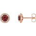 Ladies 5 mm Natural Mozambique Garnet Natural Diamond Earrings — 14K Rose Gold