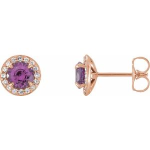 Ladies 5 mm Natural Amethyst Natural Diamond Earrings — 14K Rose Gold