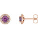 Ladies 5 mm Natural Amethyst Natural Diamond Earrings — 14K Rose Gold