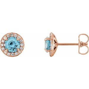 Ladies 5 mm Natural Aquamarine Natural Diamond Earrings — 14K Rose Gold