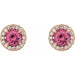 Ladies 5 mm Natural Pink Tourmaline Natural Diamond Earrings — 14K Rose Gold