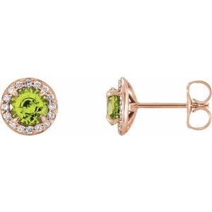 Ladies 5 mm Natural Peridot Natural Diamond Earrings — 14K Rose Gold