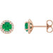 Ladies 5 mm Natural Emerald Natural Diamond Earrings — 14K Rose Gold