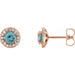 Ladies 5 mm Natural Blue Zircon Natural Diamond Earrings — 14K Rose Gold