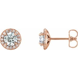 Ladies Natural Diamond Halo-Style Earrings — 14K Rose Gold