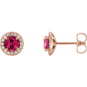 Ladies 5 mm Natural Ruby Natural Diamond Earrings — 14K Rose Gold