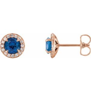 Ladies 5 mm Natural Blue Sapphire Natural Diamond Earrings — 14K Rose Gold