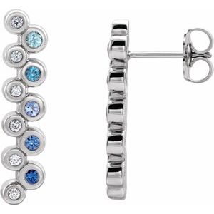 Ladies Natural Blue Multi-Gemstone Natural Diamond Bezel-Set Bar Earrings — Sterling Silver