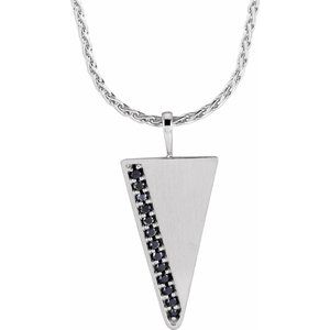 Ladies Natural Black Diamond Triangle Necklace (Opaque, Black) — Sterling Silver