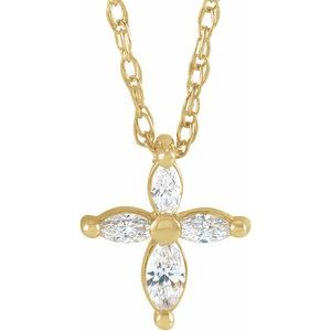 Ladies Natural Diamond Cross Necklace (I1, GHI) — 14K Yellow Gold