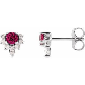 Ladies Natural Pink Tourmaline Natural Diamond Earrings — Sterling Silver