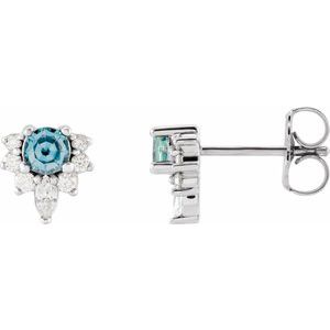 Ladies Natural Aquamarine Natural Diamond Earrings — Sterling Silver