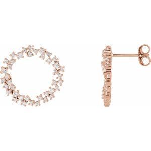 Ladies Natural Diamond Circle Earrings — 14K Rose Gold