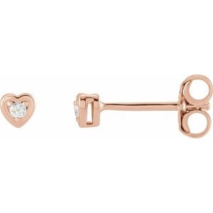Ladies Natural Diamond Youth Heart Earrings (I1, H+) — 14K Rose Gold