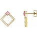Ladies Natural Pink Tourmaline Natural Diamond Earrings — 14K Yellow Gold
