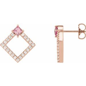 Ladies Natural Pink Tourmaline Natural Diamond Earrings — 14K Rose Gold