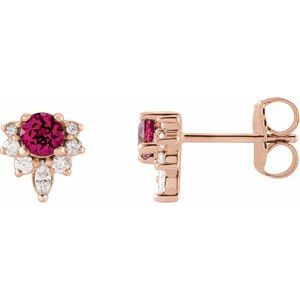 Ladies Natural Pink Tourmaline Natural Diamond Earrings — 14K Rose Gold