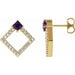 Ladies Natural Amethyst Natural Diamond Earrings — 14K Yellow Gold
