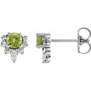 Ladies Natural Peridot Natural Diamond Earrings — Sterling Silver