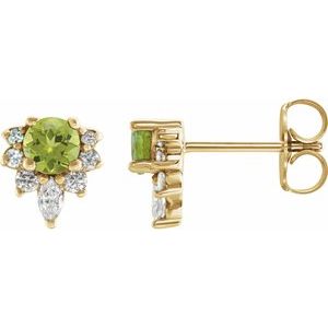 Ladies Natural Peridot Natural Diamond Earrings — 14K Yellow Gold