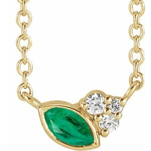 Ladies Natural Emerald Natural Diamond Necklace (I1, G-H) — 14K Yellow Gold