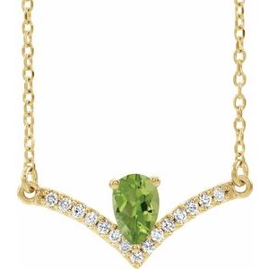 Ladies Natural Peridot Natural Diamond Necklace (I1, G-H) — 14K Yellow Gold