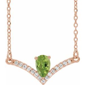 Ladies Natural Peridot Natural Diamond Necklace (I1, G-H) — 14K Rose Gold