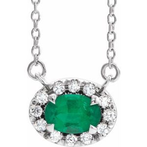 Ladies 5x3 mm Natural Emerald Natural Diamond Necklace (I1, G-H) — Sterling Silver