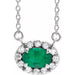 Ladies 5x3 mm Natural Emerald Natural Diamond Necklace (I1, G-H) — Sterling Silver