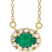 Ladies 5x3 mm Natural Emerald Natural Diamond Necklace (I1, G-H) — 14K Yellow Gold