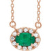 Ladies 5x3 mm Natural Emerald Natural Diamond Necklace (I1, G-H) — 14K Rose Gold