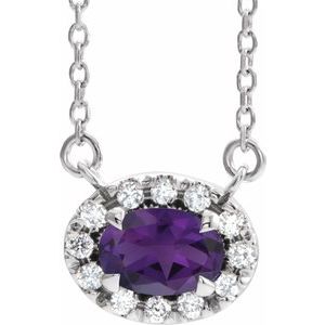 Ladies 5x3 mm Natural Amethyst Natural Diamond Necklace (I1, G-H) — Sterling Silver