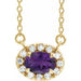 Ladies 5x3 mm Natural Amethyst Natural Diamond Necklace (I1, G-H) — 14K Yellow Gold