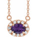 Ladies 5x3 mm Natural Amethyst Natural Diamond Necklace (I1, G-H) — 14K Rose Gold