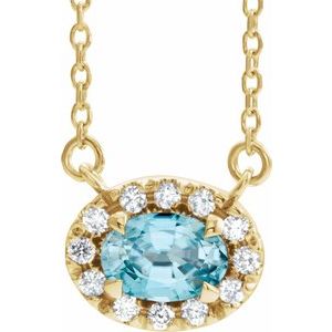 Ladies 5x3 mm Natural Blue Zircon Natural Diamond Necklace (I1, G-H) — 14K Yellow Gold