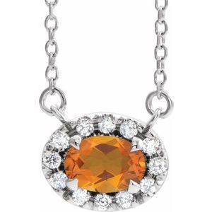 Ladies 5x3 mm Natural Citrine Natural Diamond Necklace (Si2-Si3, G-H) — Platinum