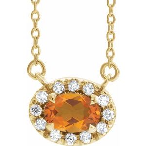 Ladies 5x3 mm Natural Citrine Natural Diamond Necklace (I1, G-H) — 14K Yellow Gold