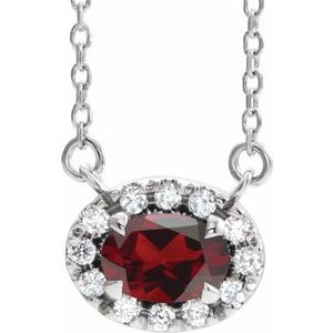 Ladies 5x3 mm Natural Mozambique Garnet Natural Diamond Necklace (Si2-Si3, G-H) — Platinum