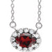 Ladies 5x3 mm Natural Mozambique Garnet Natural Diamond Necklace (I1, G-H) — Sterling Silver