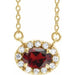 Ladies 5x3 mm Natural Mozambique Garnet Natural Diamond Necklace (I1, G-H) — 14K Yellow Gold