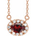 Ladies 5x3 mm Natural Mozambique Garnet Natural Diamond Necklace (I1, G-H) — 14K Rose Gold