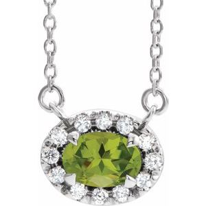 Ladies 5x3 mm Natural Peridot Natural Diamond Necklace (I1, G-H) — Sterling Silver