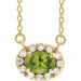 Ladies 5x3 mm Natural Peridot Natural Diamond Necklace (I1, G-H) — 14K Yellow Gold