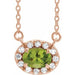 Ladies 5x3 mm Natural Peridot Natural Diamond Necklace (I1, G-H) — 14K Rose Gold