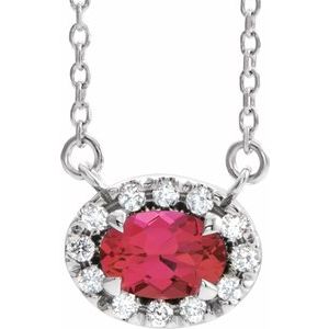 Ladies 5x3 mm Natural Ruby Natural Diamond Necklace (Si2-Si3, G-H) — Platinum