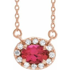 Ladies 5x3 mm Natural Ruby Natural Diamond Necklace (I1, G-H) — 14K Rose Gold
