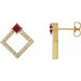 Ladies Natural Ruby Natural Diamond Earrings — 14K Yellow Gold