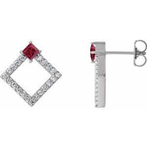 Ladies Natural Ruby Natural Diamond Earrings — Sterling Silver